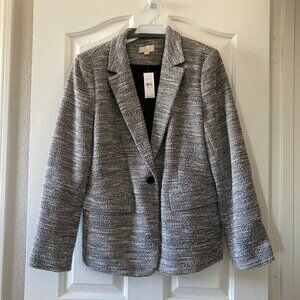 Ann Taylor LOFT Tweed Knit Blazer Women's Jacket Grey Black & White Size 14